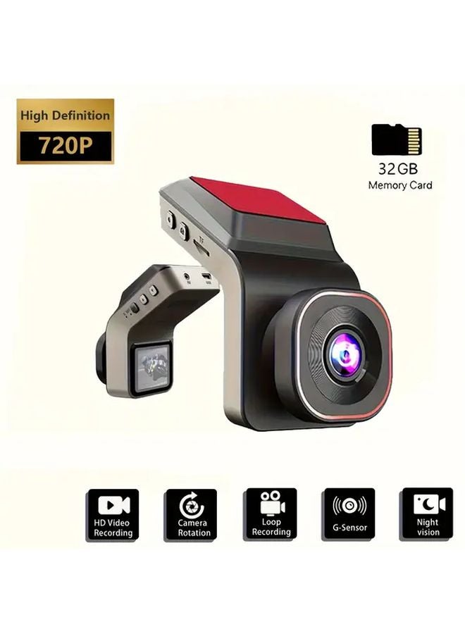 Ouyaaqii HD 720P Dual Camera Car Dash Cam with Infrared Night Vision 32G Card - Image 1